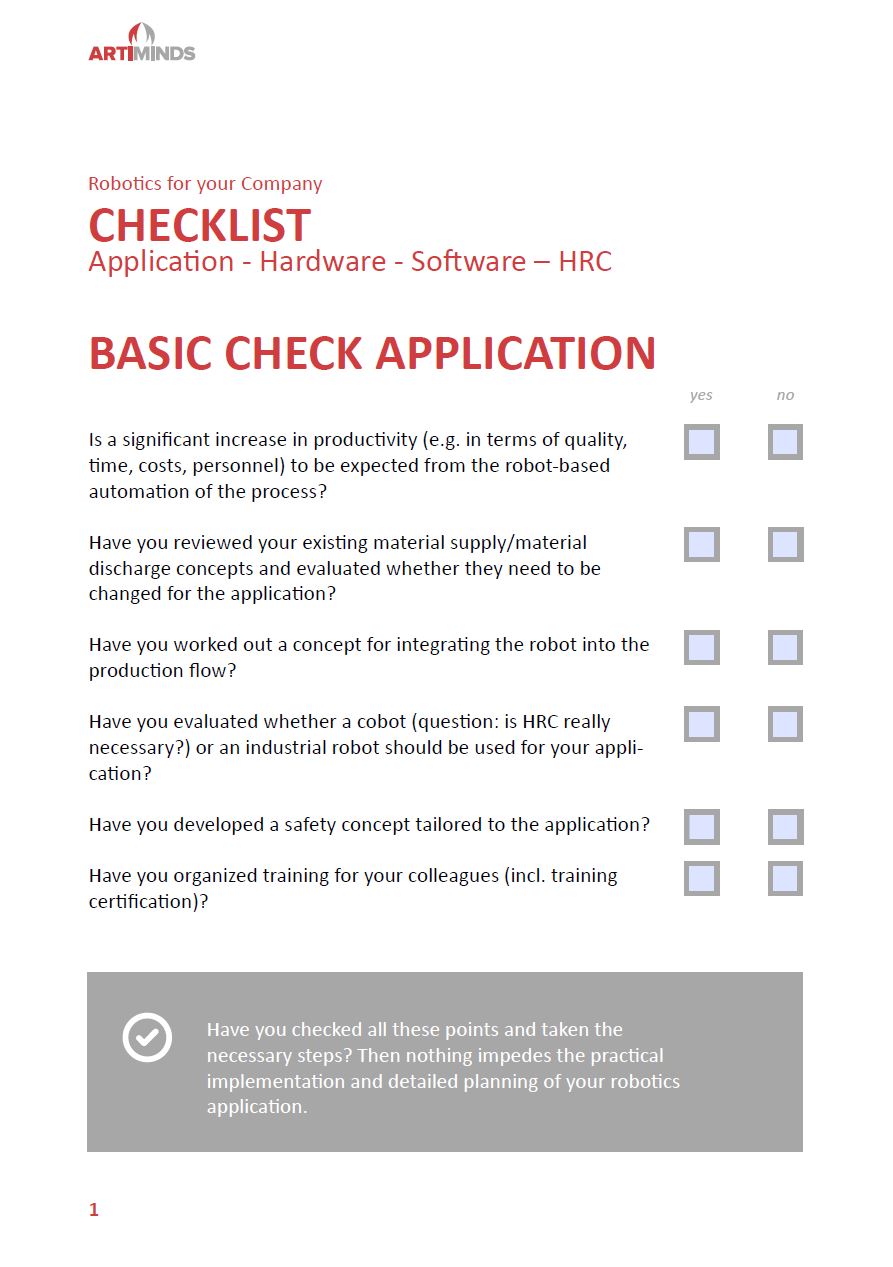 ArtiMinds Checkliste Robotik